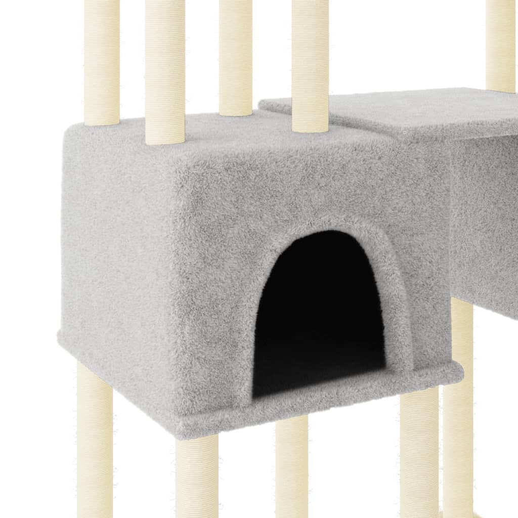 KFX-0784957 Light Gray Cat Tree with Sisal Scratching Posts - 199 cm High, Wooden Composite and Plush Material
