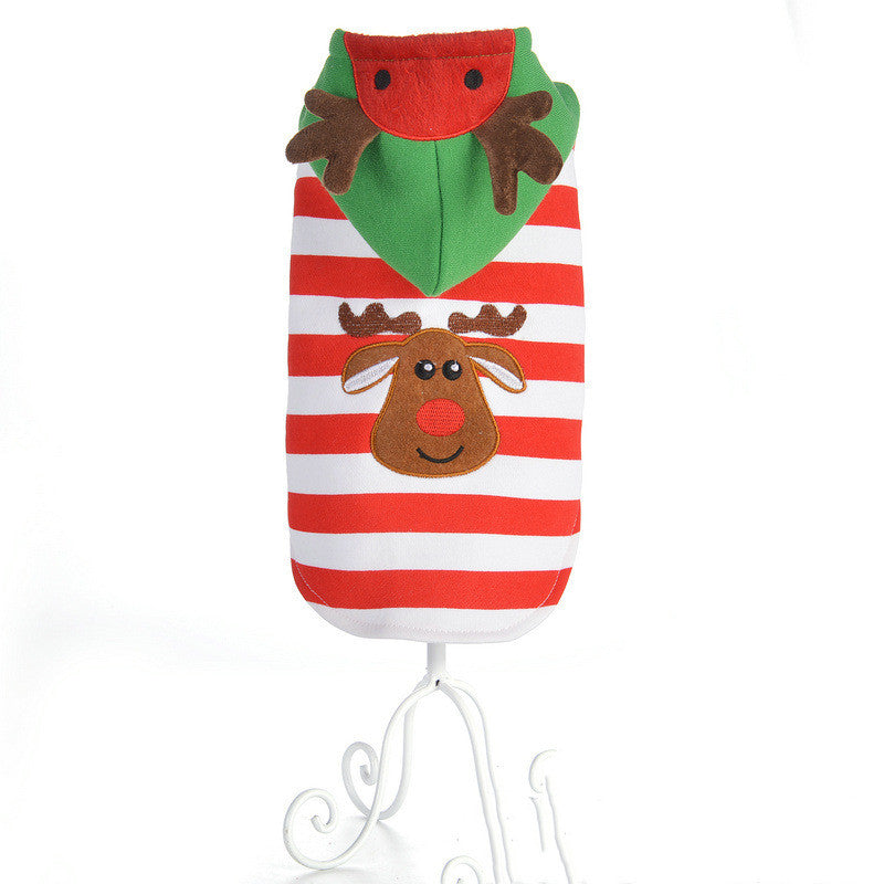 KFX-0785853 Christmas Elk Hooded Dog Jacket - Cozy Striped Design for Holiday Cheer