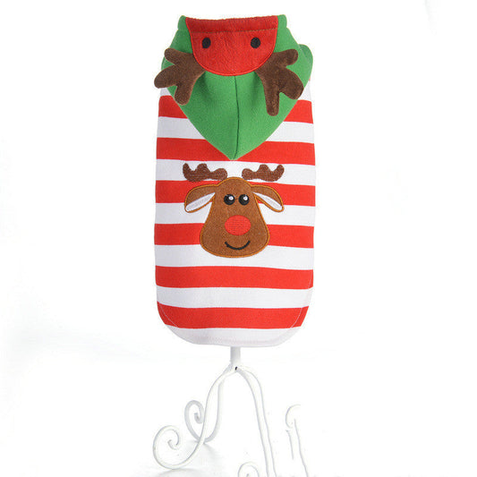 KFX-0785853 Christmas Elk Hooded Dog Jacket - Cozy Striped Design for Holiday Cheer