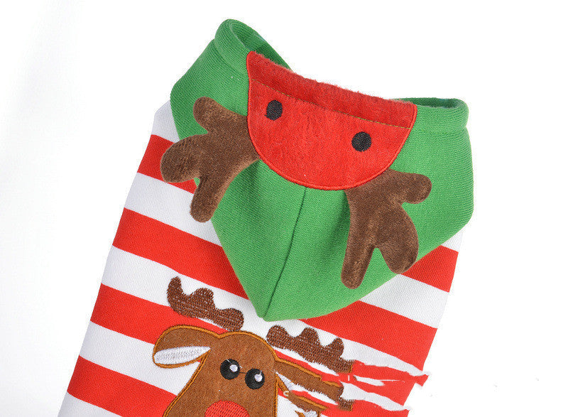 KFX-0785853 Christmas Elk Hooded Dog Jacket - Cozy Striped Design for Holiday Cheer