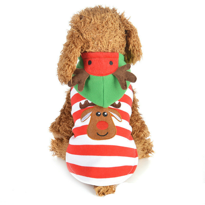 KFX-0785853 Christmas Elk Hooded Dog Jacket - Cozy Striped Design for Holiday Cheer