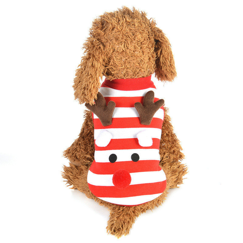 KFX-0785853 Christmas Elk Hooded Dog Jacket - Cozy Striped Design for Holiday Cheer