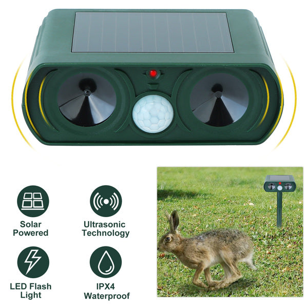 KFX-0786493 Solar-Powered Ultrasonic Animal Repellent with Motion Sensor, IPX4 Waterproof, Effective for Gardens and Farms