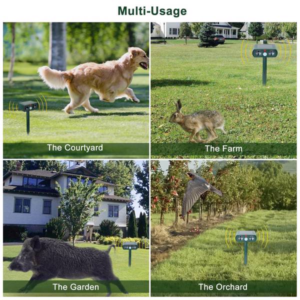 KFX-0786493 Solar-Powered Ultrasonic Animal Repellent with Motion Sensor, IPX4 Waterproof, Effective for Gardens and Farms