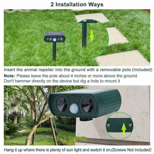 KFX-0786493 Solar-Powered Ultrasonic Animal Repellent with Motion Sensor, IPX4 Waterproof, Effective for Gardens and Farms
