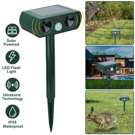 KFX-0786493 Solar-Powered Ultrasonic Animal Repellent with Motion Sensor, IPX4 Waterproof, Effective for Gardens and Farms