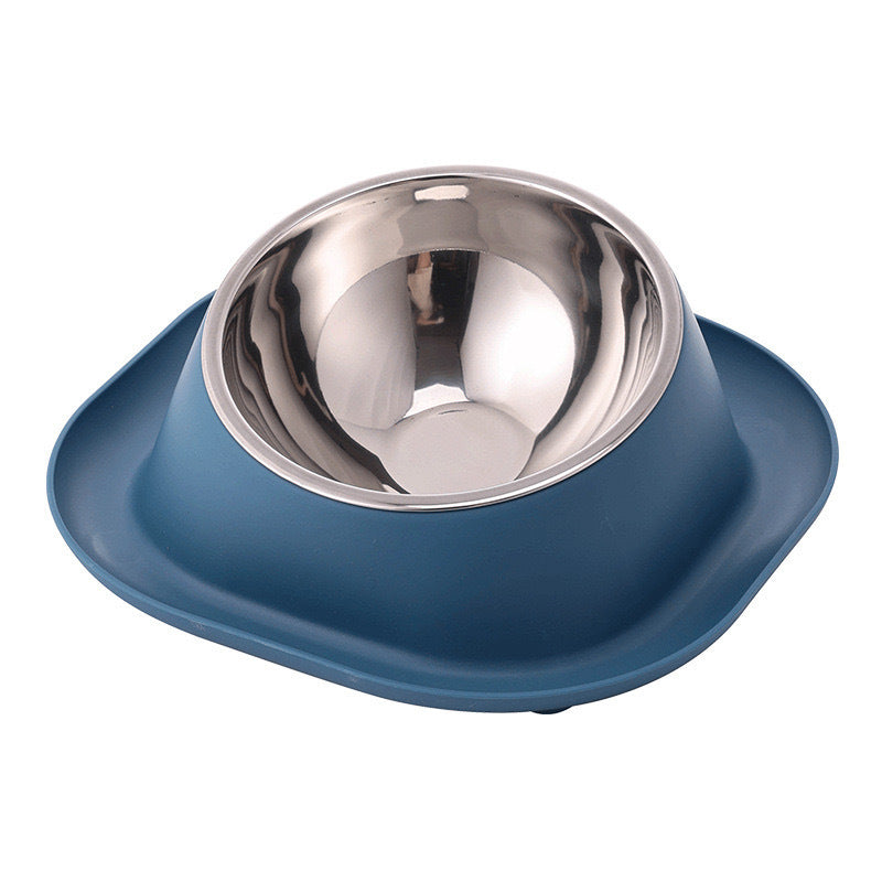 KFX-0787645 Stainless Steel Anti-Tip Cat Bowl with Oblique Mouth for Leak-Proof Feeding