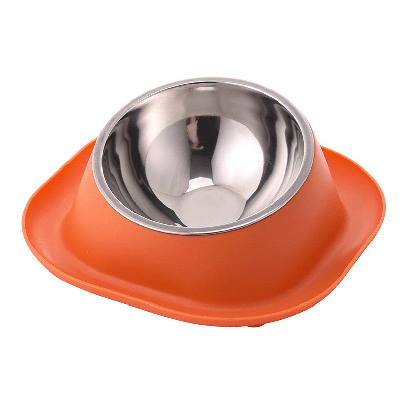KFX-0787645 Stainless Steel Anti-Tip Cat Bowl with Oblique Mouth for Leak-Proof Feeding