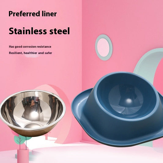 KFX-0787645 Stainless Steel Anti-Tip Cat Bowl with Oblique Mouth for Leak-Proof Feeding