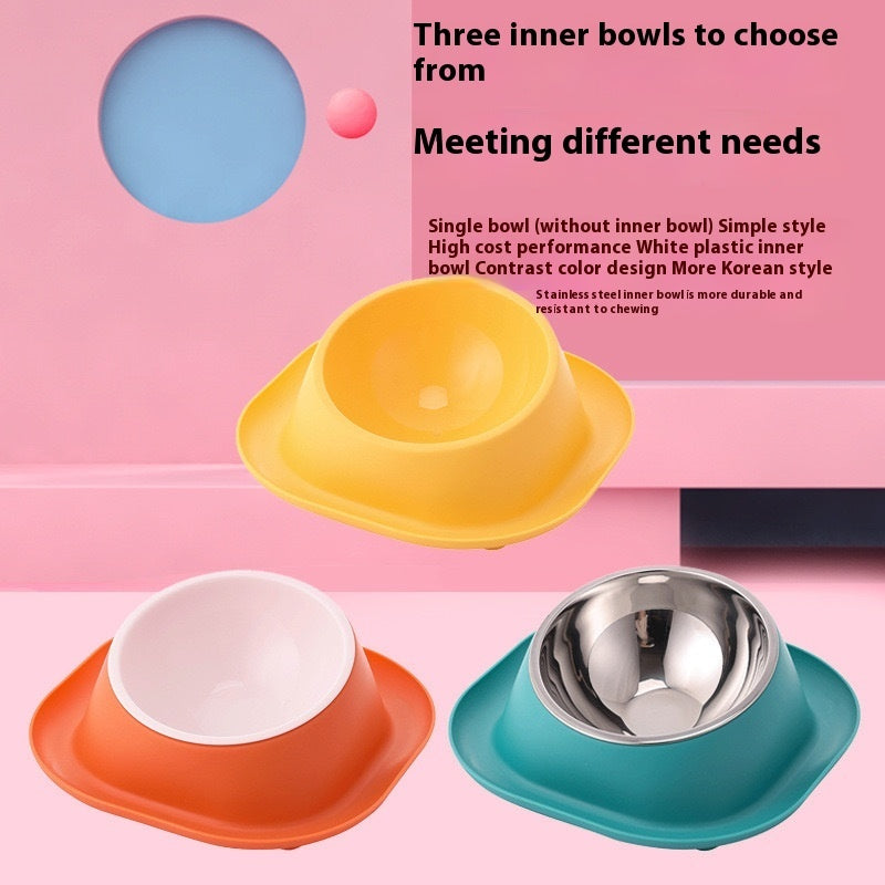 KFX-0787645 Stainless Steel Anti-Tip Cat Bowl with Oblique Mouth for Leak-Proof Feeding