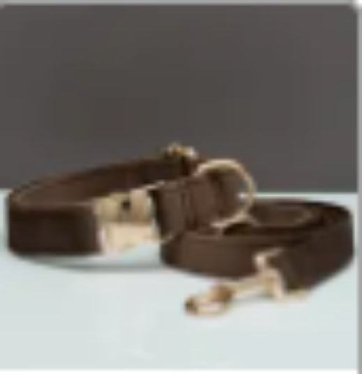 KFX-0789437 Multiple Color Velvet Dog Collar and Leash Set with Bow Tie