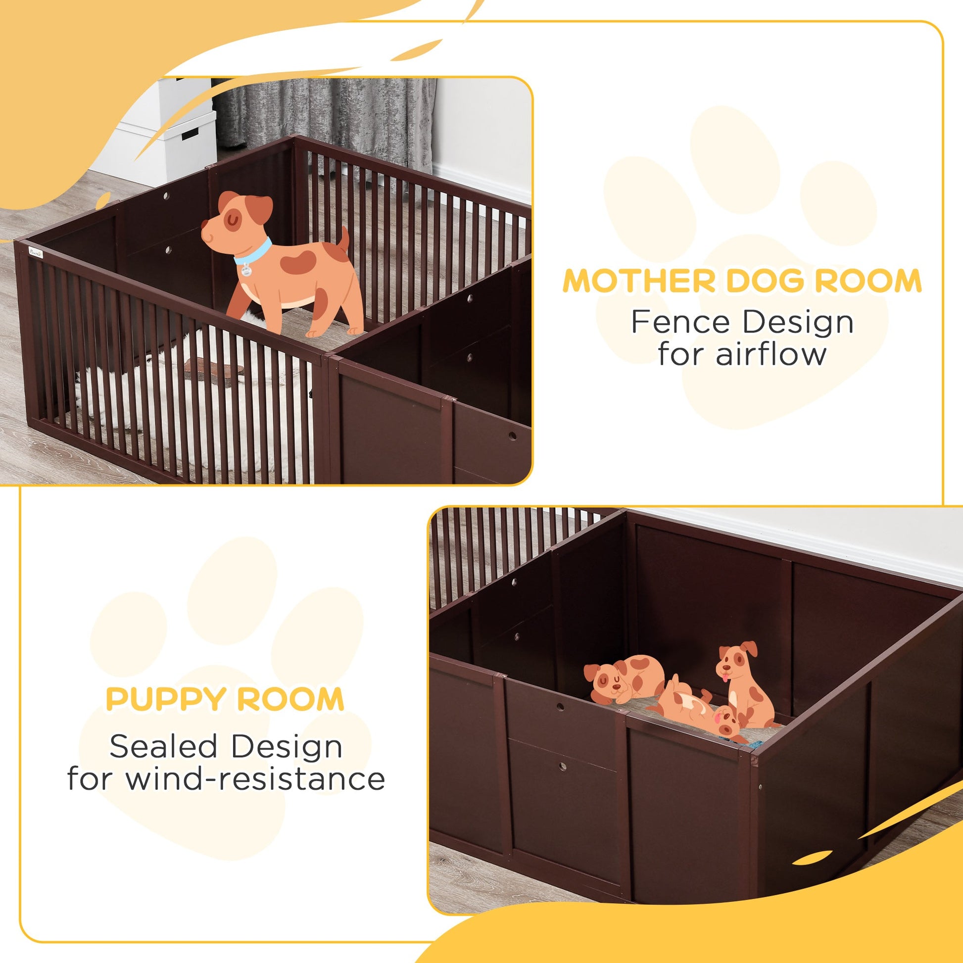 KFX-0792893 Comfortable Whelping Box for Dogs with Removable Doors, Indoor Puppy Playpen, 81" x 39" x 20", Coffee Brown