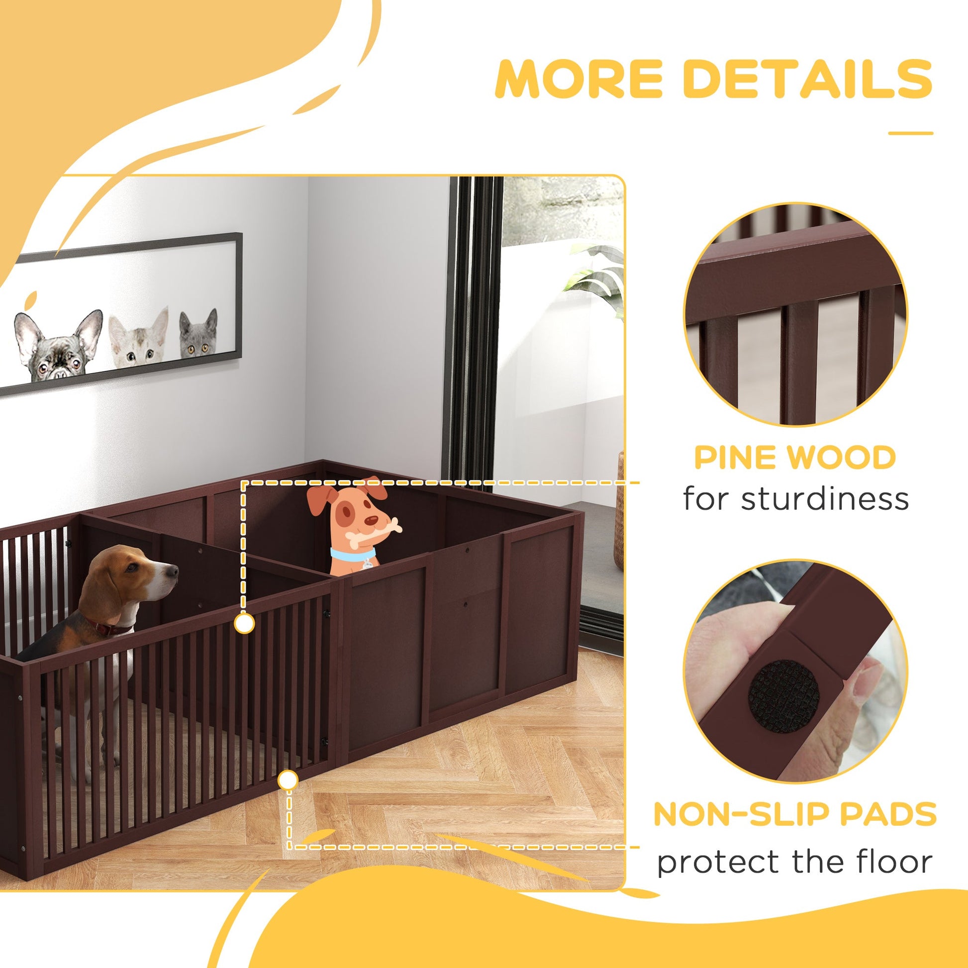 KFX-0792893 Comfortable Whelping Box for Dogs with Removable Doors, Indoor Puppy Playpen, 81" x 39" x 20", Coffee Brown