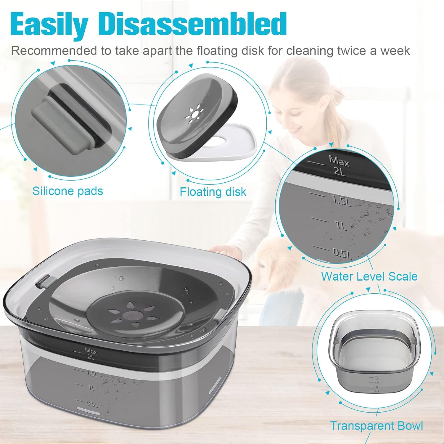 KFX-0794685 Large Capacity Spill Proof Dog Water Bowl with Slow Feeder Design and Anti-Spill Features - 2L, Multiple Colors Available