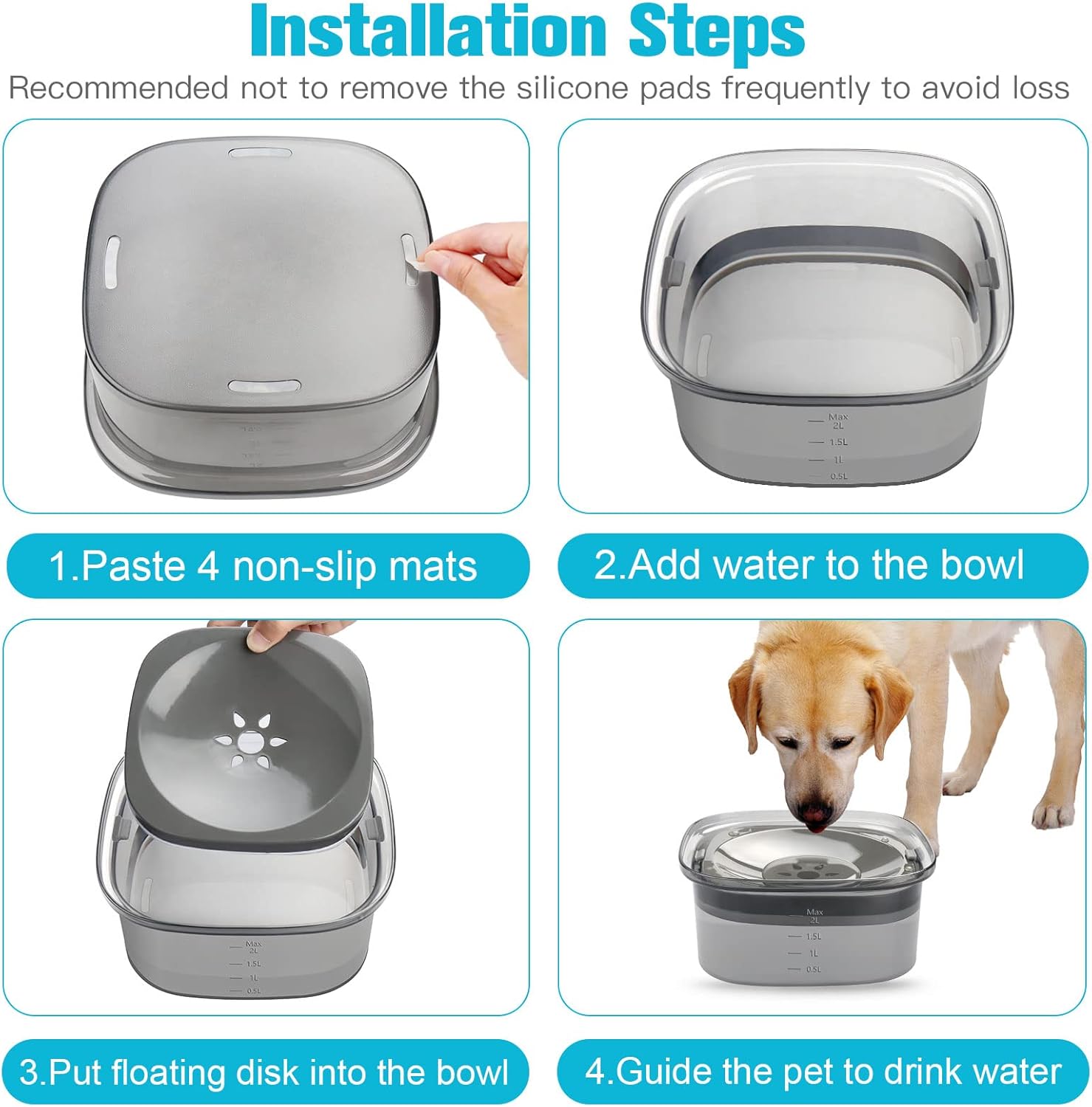 KFX-0794685 Large Capacity Spill Proof Dog Water Bowl with Slow Feeder Design and Anti-Spill Features - 2L, Multiple Colors Available