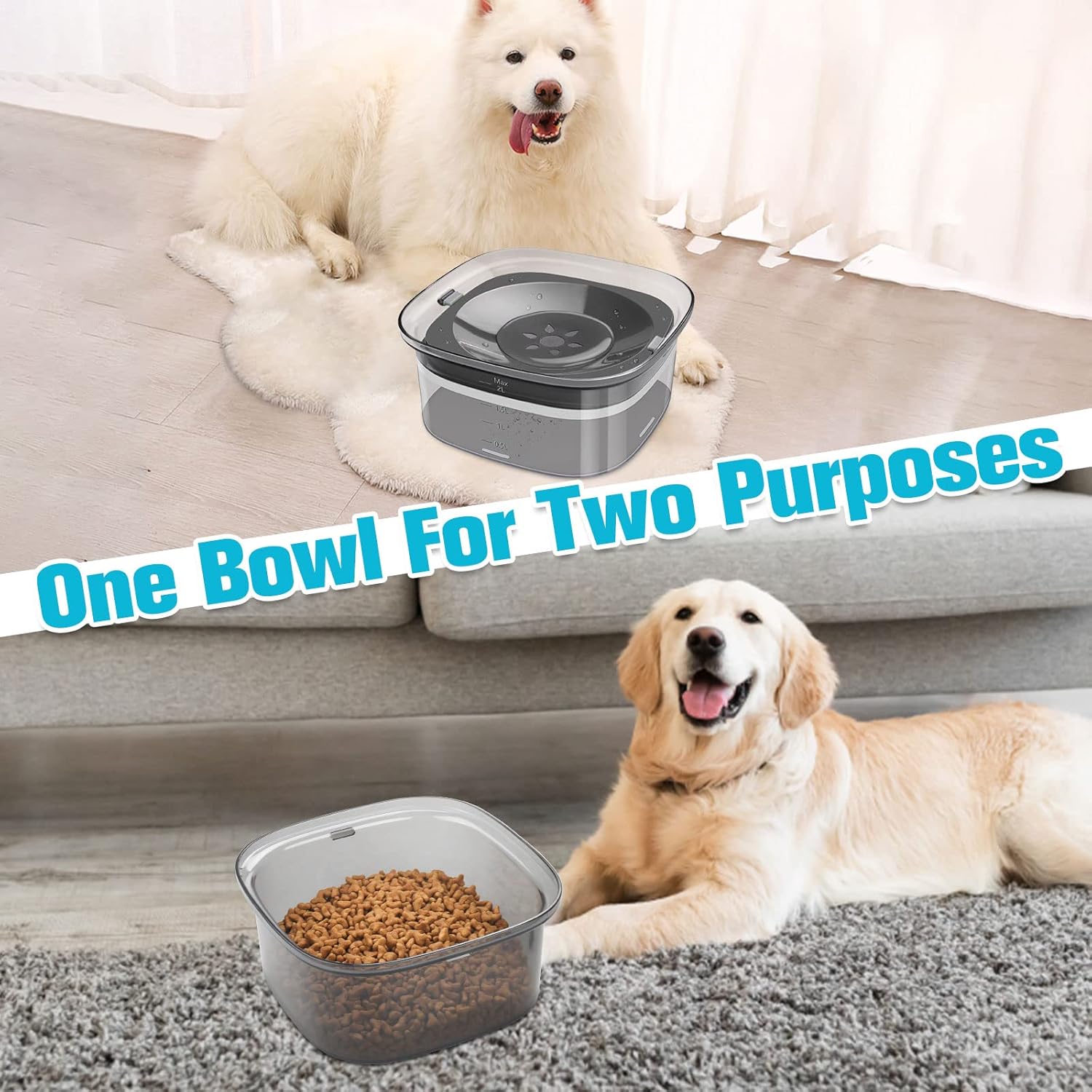KFX-0794685 Large Capacity Spill Proof Dog Water Bowl with Slow Feeder Design and Anti-Spill Features - 2L, Multiple Colors Available