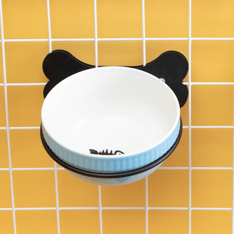 KFX-0797373 Slanted Ceramic Pet Bowl with Hanging Iron Frame - Anti-Overturning Design in Multiple Colors