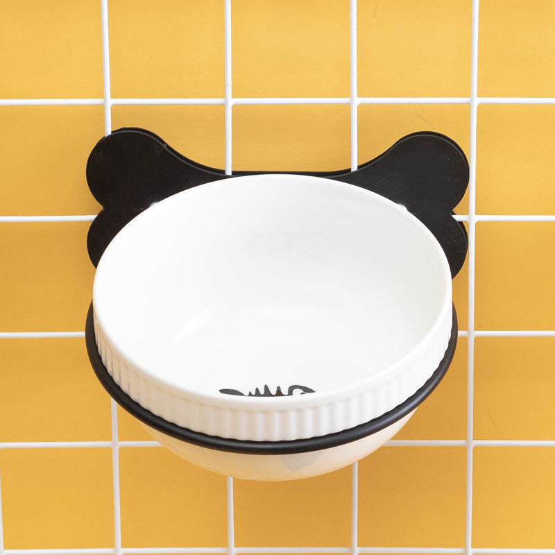 KFX-0797373 Slanted Ceramic Pet Bowl with Hanging Iron Frame - Anti-Overturning Design in Multiple Colors