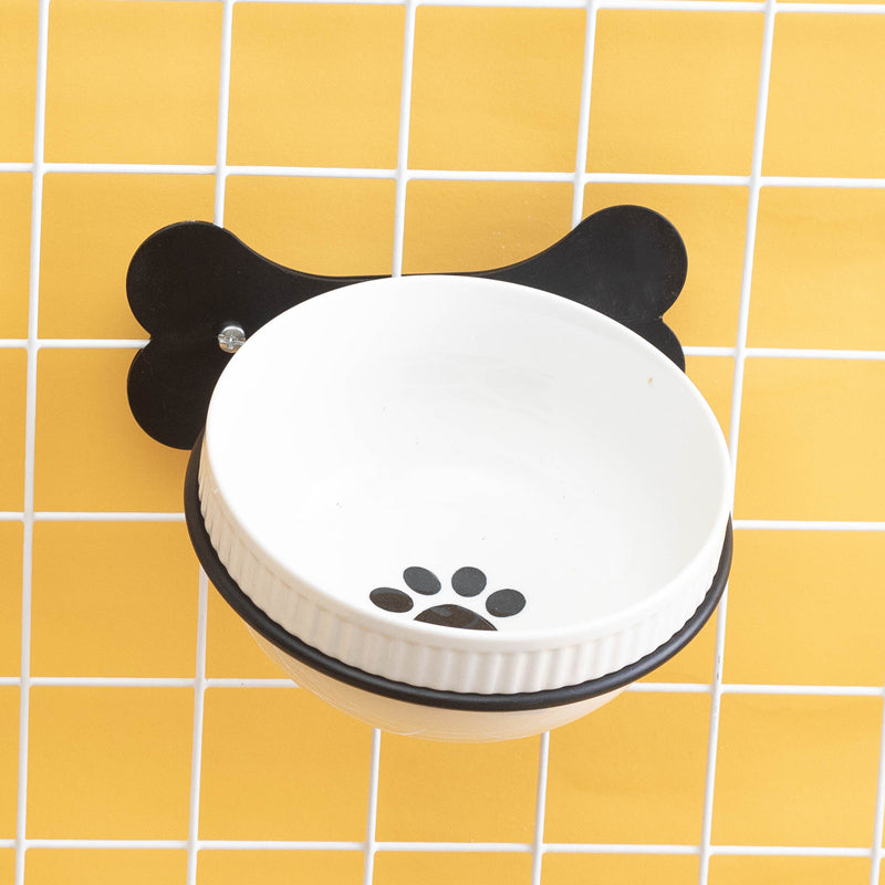 KFX-0797373 Slanted Ceramic Pet Bowl with Hanging Iron Frame - Anti-Overturning Design in Multiple Colors