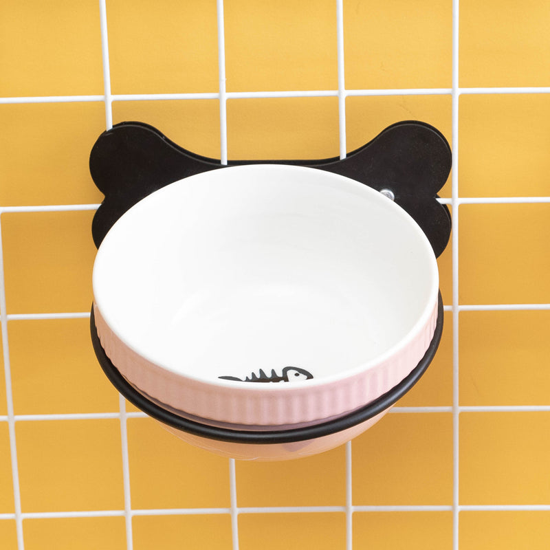 KFX-0797373 Slanted Ceramic Pet Bowl with Hanging Iron Frame - Anti-Overturning Design in Multiple Colors