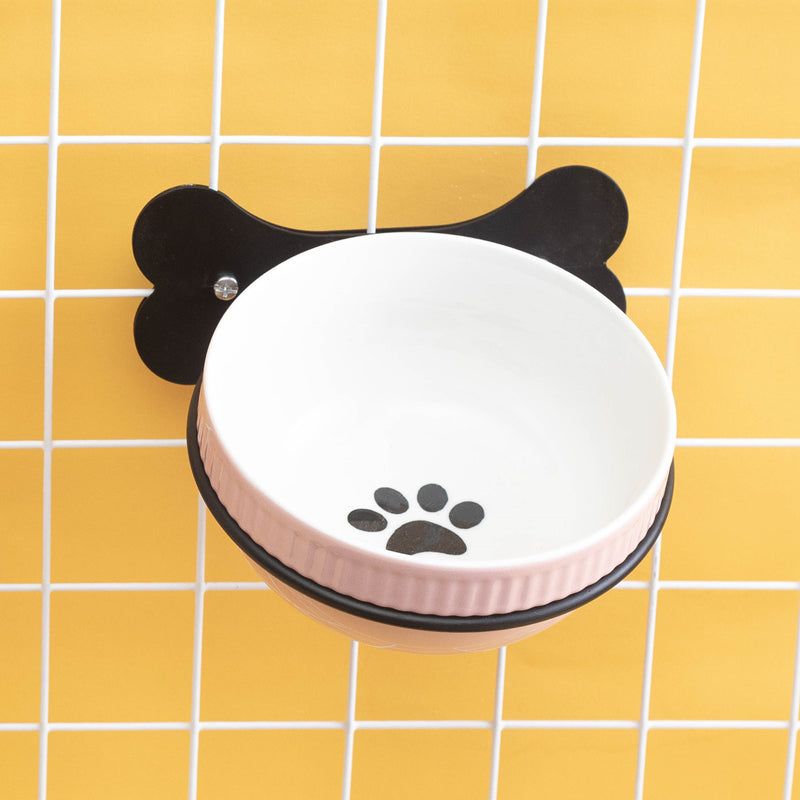 KFX-0797373 Slanted Ceramic Pet Bowl with Hanging Iron Frame - Anti-Overturning Design in Multiple Colors