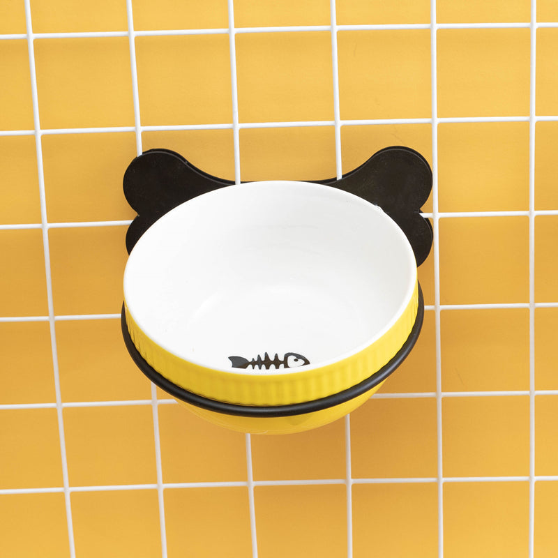 KFX-0797373 Slanted Ceramic Pet Bowl with Hanging Iron Frame - Anti-Overturning Design in Multiple Colors