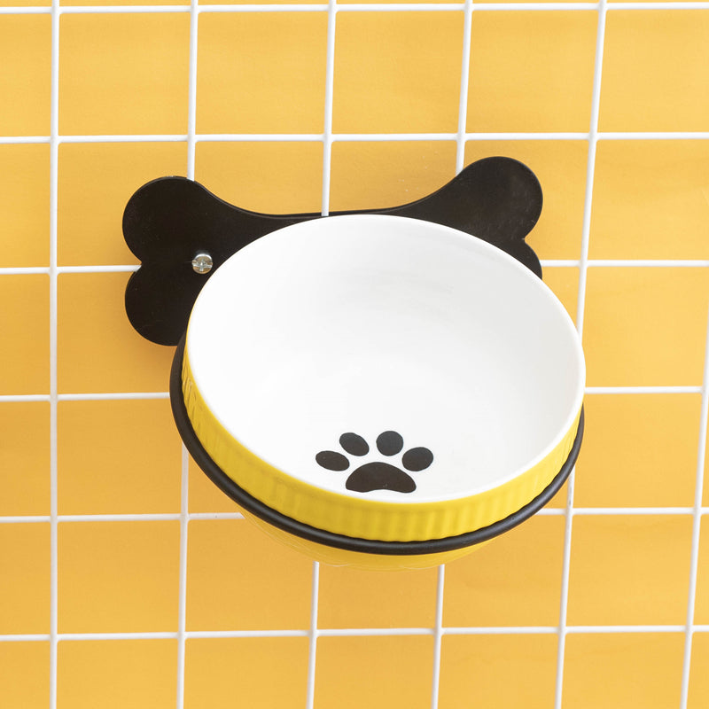 KFX-0797373 Slanted Ceramic Pet Bowl with Hanging Iron Frame - Anti-Overturning Design in Multiple Colors