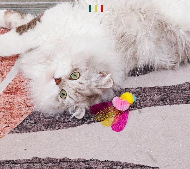 KFX-0798013 Cat Feather Sequins Ticker Stick - 45 cm Plush Ball Toy