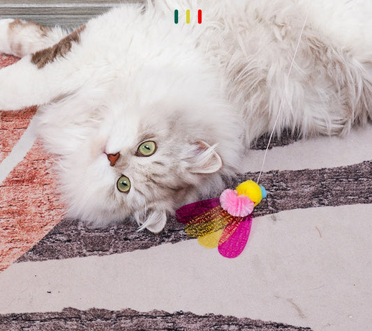 KFX-0798013 Cat Feather Sequins Ticker Stick - 45 cm Plush Ball Toy