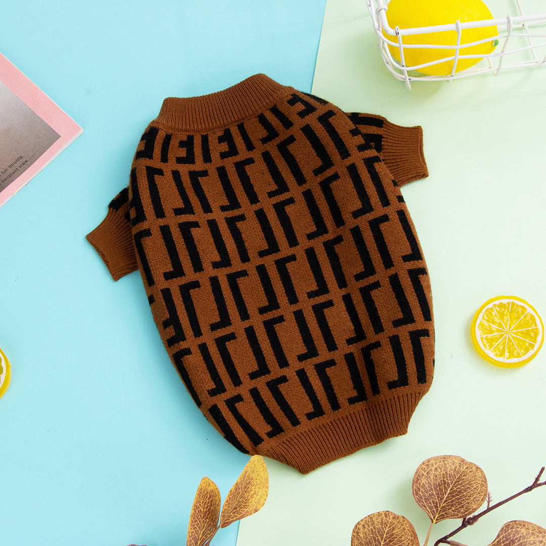 KFX-0800957 Fashion Dog Sweater Coat in Wool - Leisure Style, Double F Design, Available in Multiple Sizes