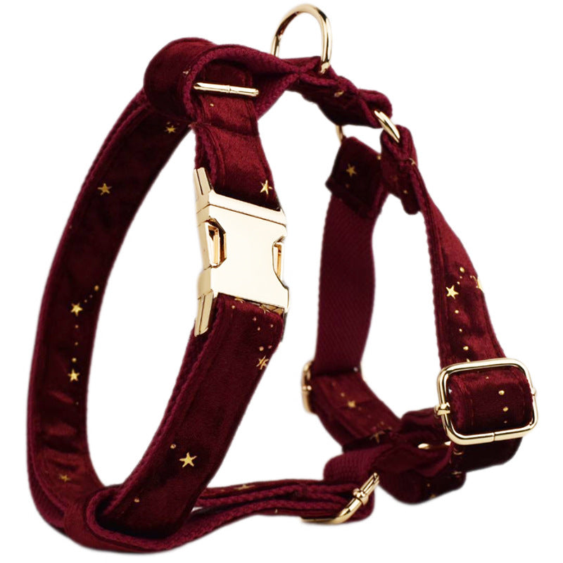 KFX-0802237 Soft Velvet Fabric Pet Collar Set with Leash, Bow, Flower, Vest, and Poop Bag