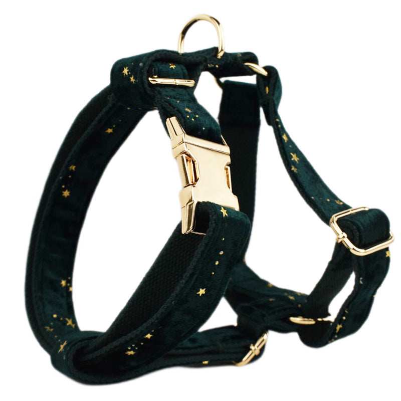 KFX-0802237 Soft Velvet Fabric Pet Collar Set with Leash, Bow, Flower, Vest, and Poop Bag