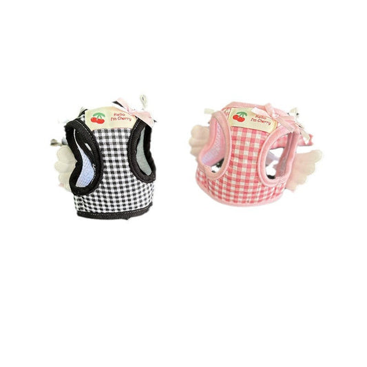 KFX-0802621 Pet Chest and Back Harness with Hand Holding Rope for Small Dogs - Cotton Material, Available in Pink and Black, Sizes XS to 2XL