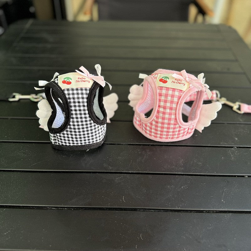 KFX-0802621 Pet Chest and Back Harness with Hand Holding Rope for Small Dogs - Cotton Material, Available in Pink and Black, Sizes XS to 2XL