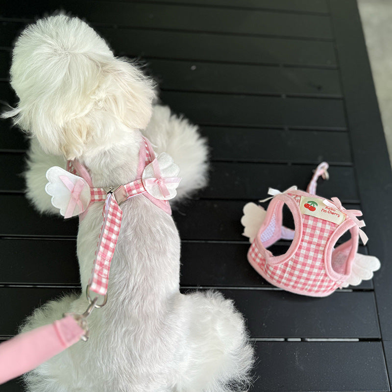 KFX-0802621 Pet Chest and Back Harness with Hand Holding Rope for Small Dogs - Cotton Material, Available in Pink and Black, Sizes XS to 2XL