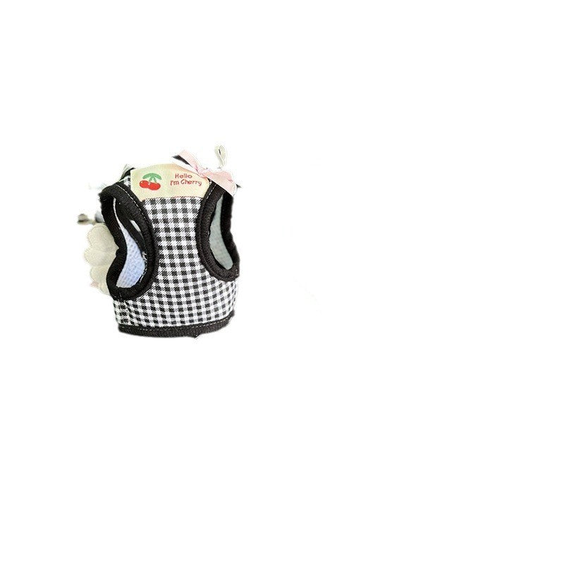 KFX-0802621 Pet Chest and Back Harness with Hand Holding Rope for Small Dogs - Cotton Material, Available in Pink and Black, Sizes XS to 2XL