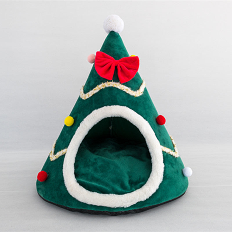 KFX-0803005 Christmas-Themed Pet Nest in Red and Green - Warm Cloth Bed for Cats and Dogs, Available in Small, Medium, and Large Sizes