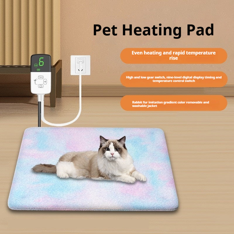 KFX-0804797 Electric Heating Pad for Pets - Waterproof Tie-Dyed Rabbit Hair Blanket, 30x40cm, 45x45cm, 45x70cm