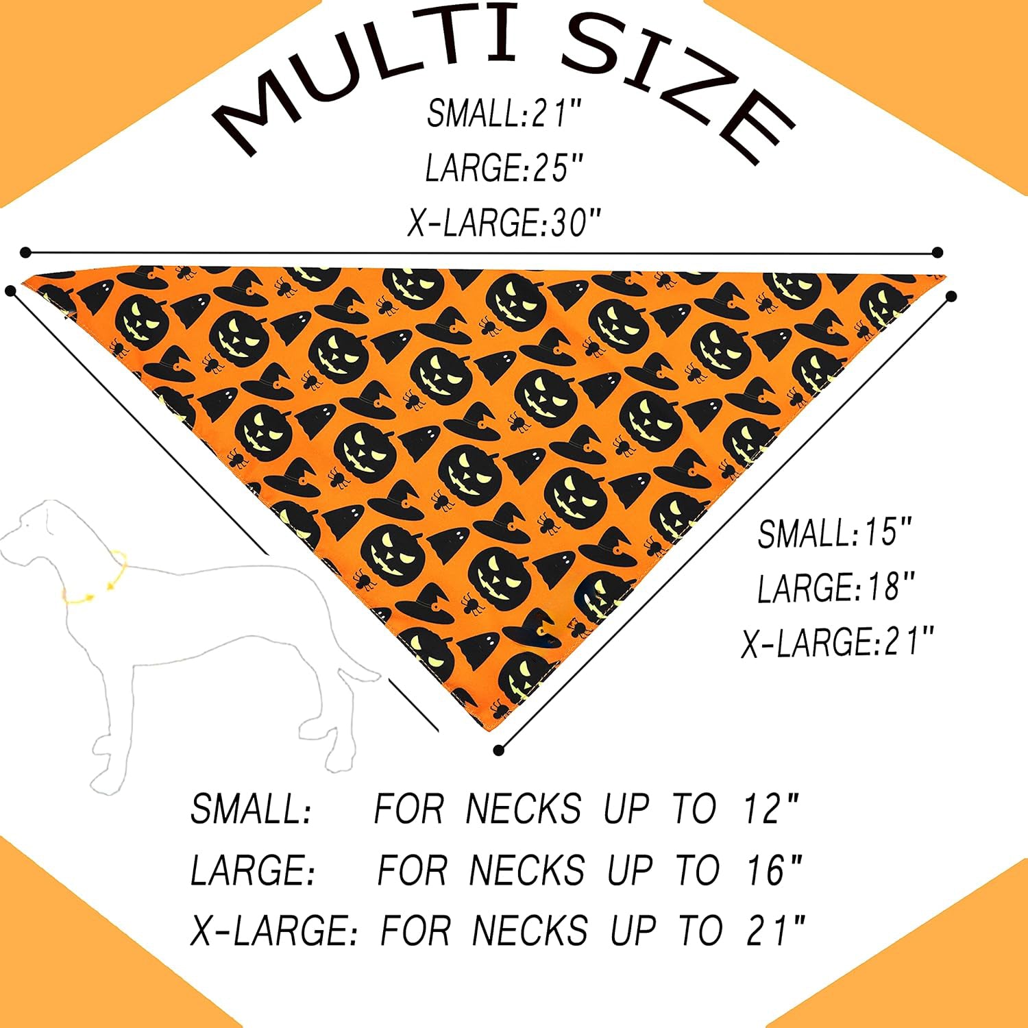 KFX-0806205 Reversible Halloween Dog Bandana with Pumpkin and Spider Web Design, Adjustable Fit for Neck Sizes up to 16 inches
