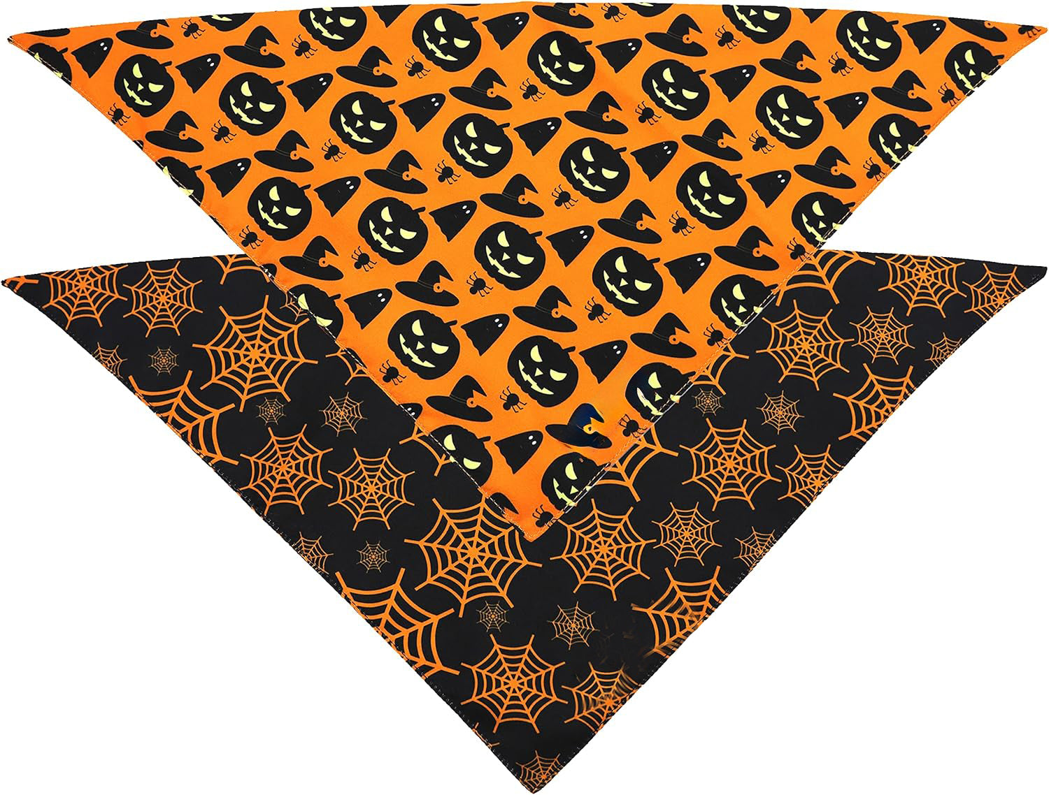 KFX-0806205 Reversible Halloween Dog Bandana with Pumpkin and Spider Web Design, Adjustable Fit for Neck Sizes up to 16 inches