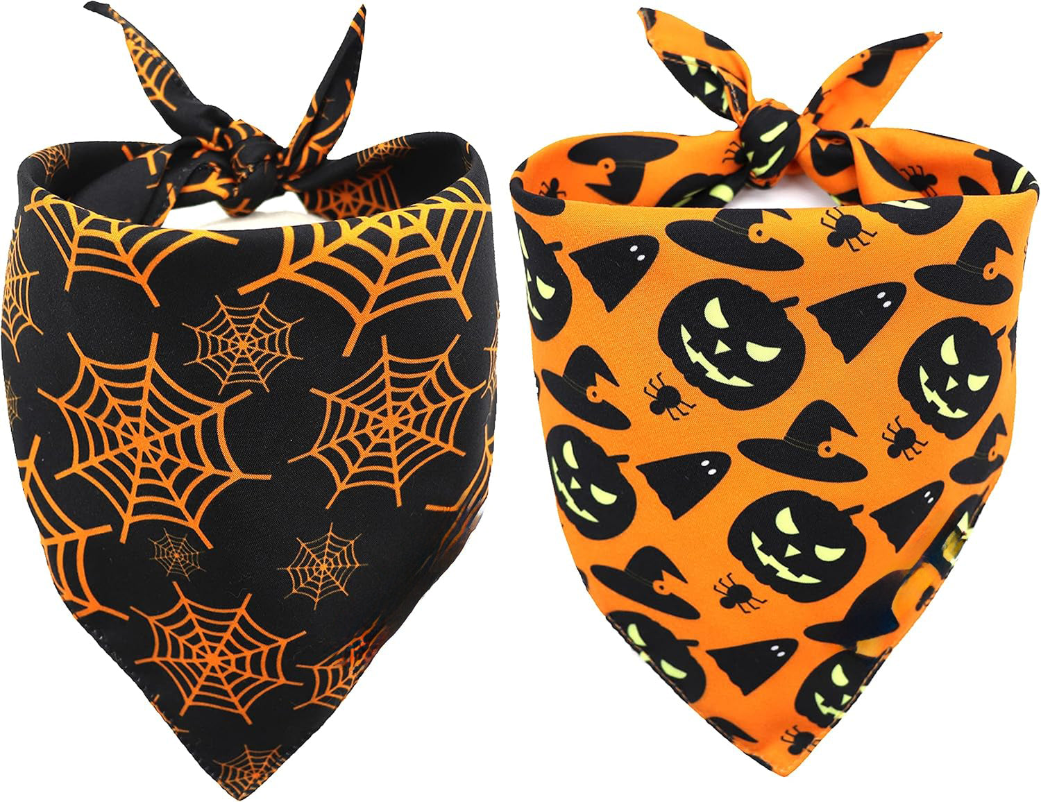 KFX-0806205 Reversible Halloween Dog Bandana with Pumpkin and Spider Web Design, Adjustable Fit for Neck Sizes up to 16 inches