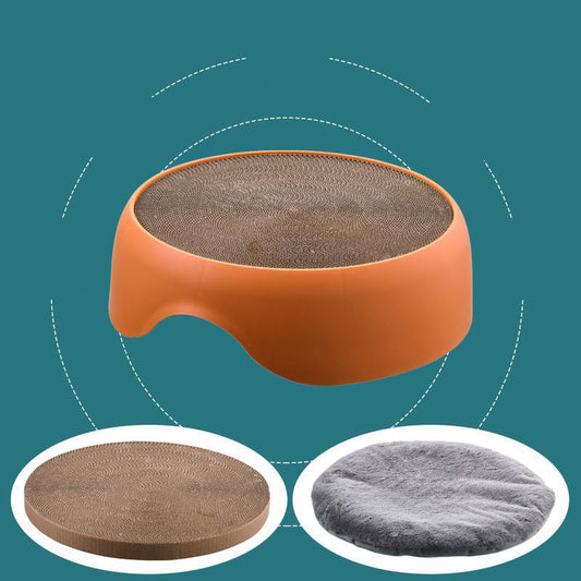 KFX-0806973 Dual-Function Cat Nest and Scratching Bowl with Thick Plush Mat for Year-Round Use