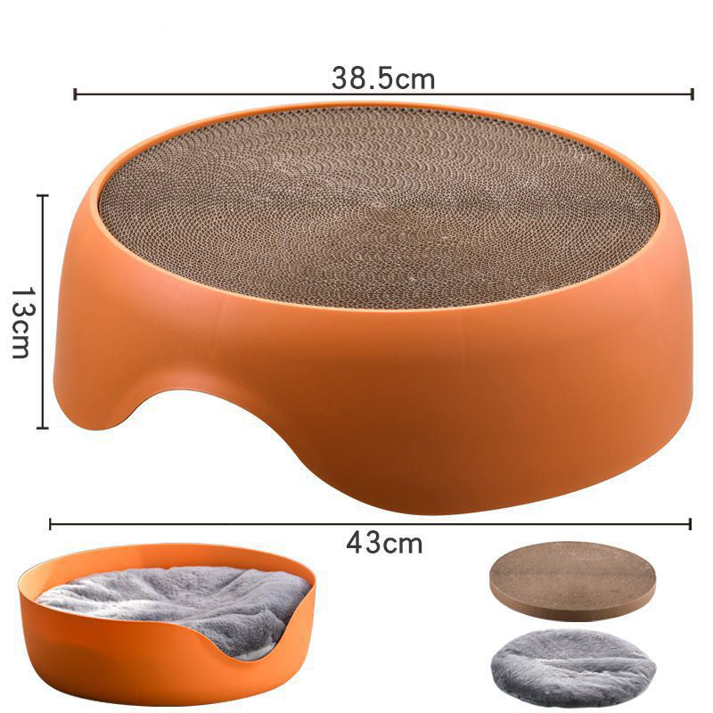 KFX-0806973 Dual-Function Cat Nest and Scratching Bowl with Thick Plush Mat for Year-Round Use