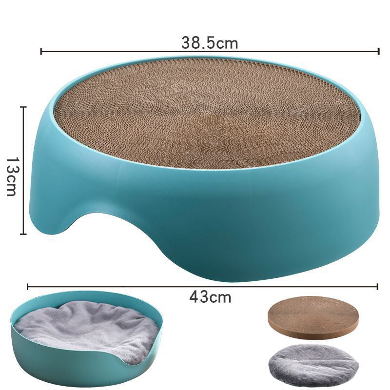 KFX-0806973 Dual-Function Cat Nest and Scratching Bowl with Thick Plush Mat for Year-Round Use