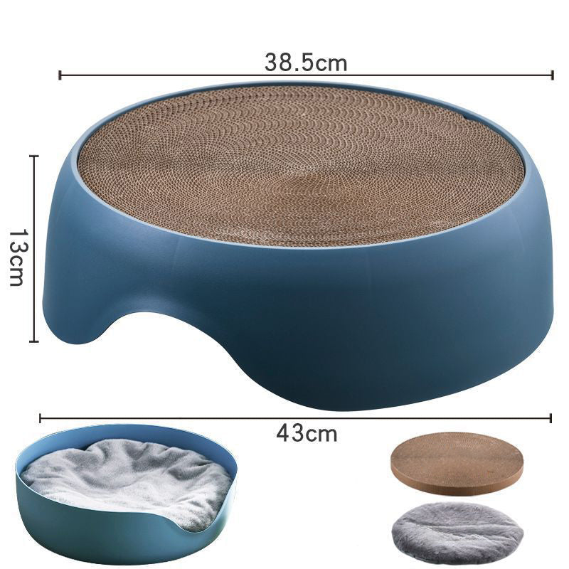 KFX-0806973 Dual-Function Cat Nest and Scratching Bowl with Thick Plush Mat for Year-Round Use