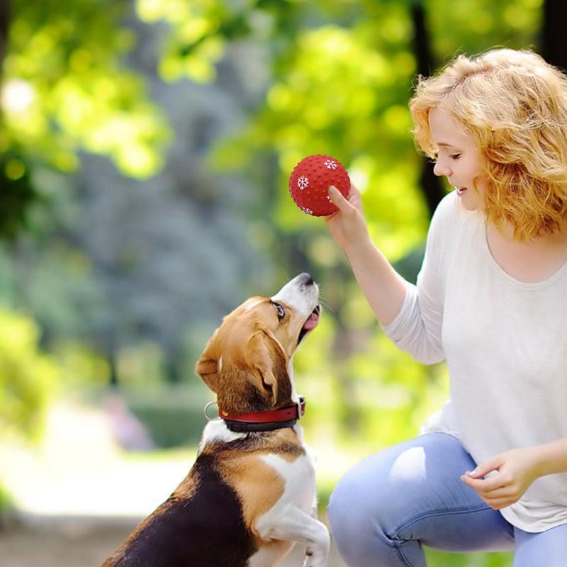 KFX-0810173 Festive Interactive Dog Toy Balls for Chewing, Tooth Cleaning, and Playtime Fun