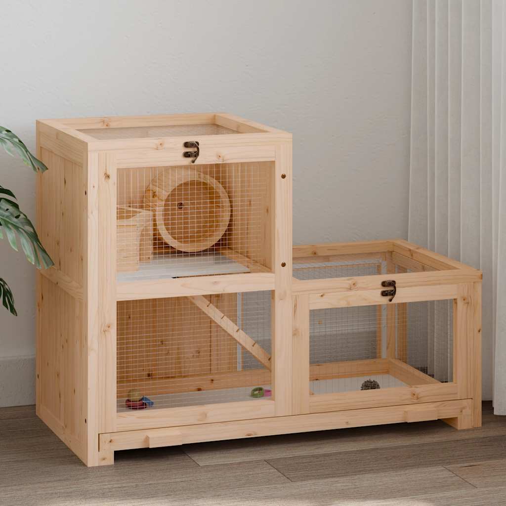 KFX-0810301 Two-Story Hamster Cage 81x40x60 cm with Solid Fir Wood, Exercise Wheel, and Easy Access Wire Mesh