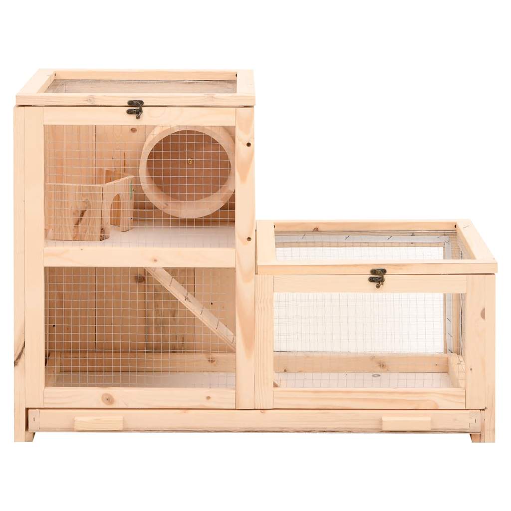 KFX-0810301 Two-Story Hamster Cage 81x40x60 cm with Solid Fir Wood, Exercise Wheel, and Easy Access Wire Mesh