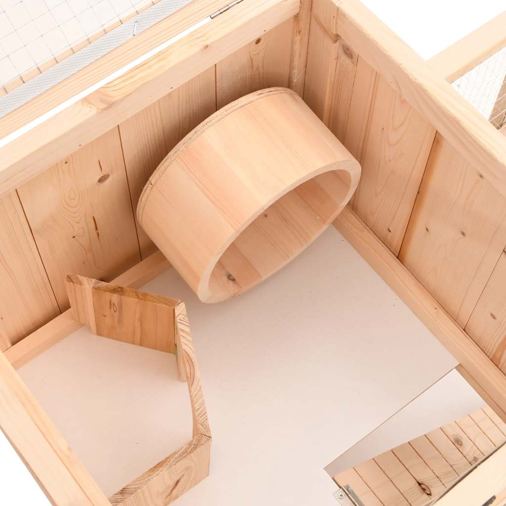 KFX-0810301 Two-Story Hamster Cage 81x40x60 cm with Solid Fir Wood, Exercise Wheel, and Easy Access Wire Mesh