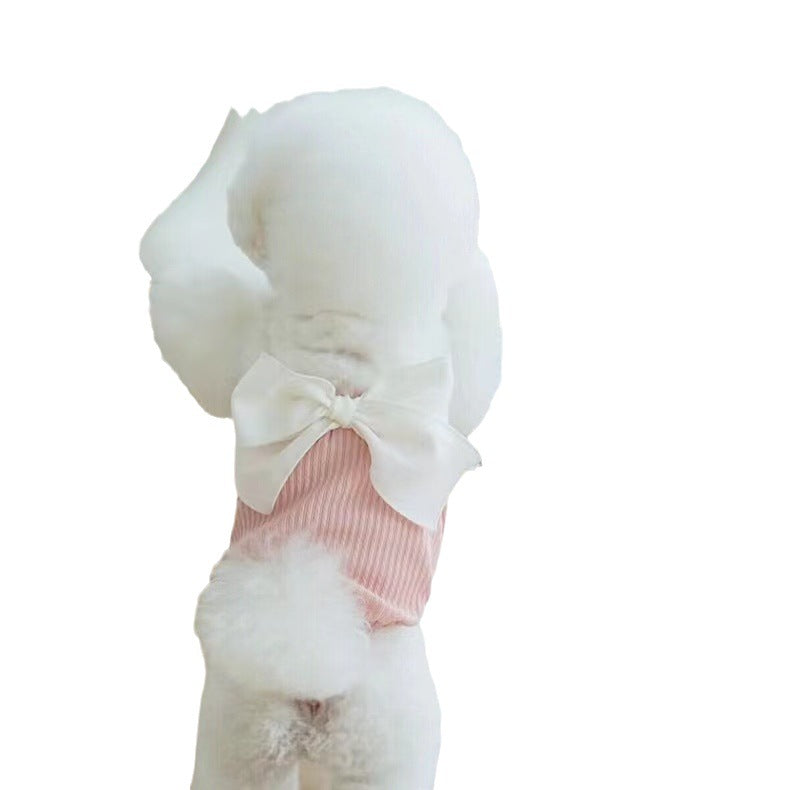 KFX-0810941 Summer Bow Suspenders for Pets - Available in Green, Pink, Yellow, Black - Polyester Dog Clothing in XS, S, M, L, XL